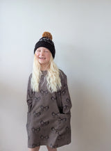 FRAMES PRINTED OVERSIZED PENNY POCKET LONG SLEEVED DRESS